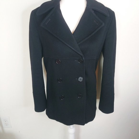STEVE BY SEARLE -Black Wool Women's Double Breasted Jacket Pea Coat Size 4 - Picture 2 of 9